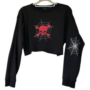 MT:2 Skull Spiderweb Thermal Crop Top Black Waffle Knit XL